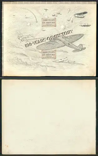 Orig. Handzeichnung Flugzeug airplane Kampf aus Kriegsskizzenbuch 16x13 cm Bleis