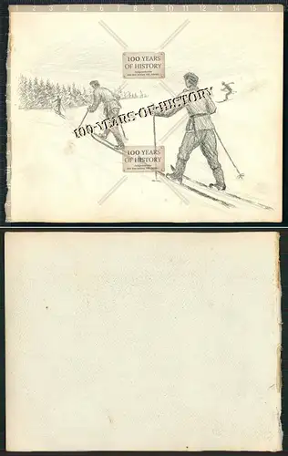 Orig. Handzeichnung Soldaten auf Ski aus Kriegsskizzenbuch 16x13 cm Bleistiftzei