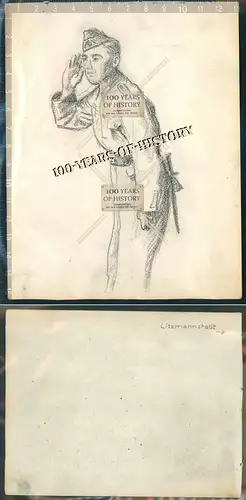Orig. Handzeichnung Soldat lauscht aus Kriegsskizzenbuch 16x13 cm Bleistiftzeich