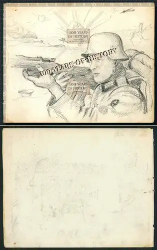 Orig. Handzeichnung Soldat mit Gewehr Karabiner im Gefecht aus Kriegsskizzenbuch