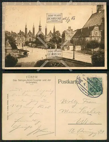 Orig. AK Lübeck 1913 Heiligen-Geist-Hospital Geibelplatz Bahnpost