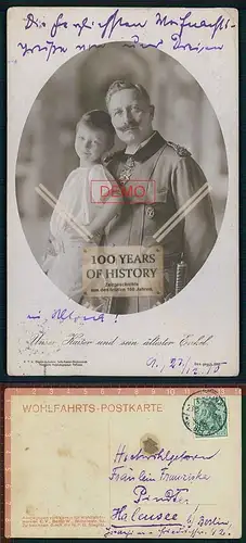 Orig. Foto AK Unser Kaiser und sein ältester Enkel gelaufen 1910