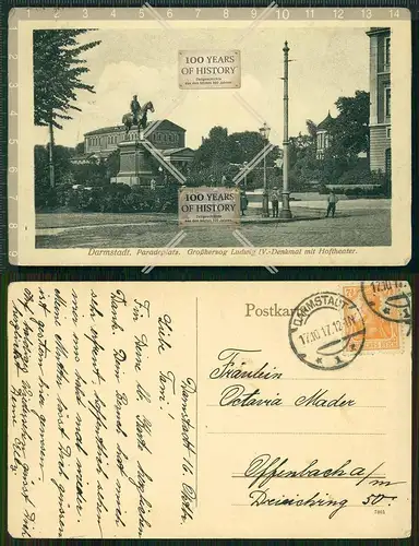 Orig. AK Darmstadt Paradeplatz gel. 1917