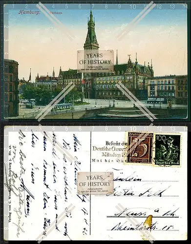 Orig. AK Hamburg Rathaus Straßenbahn 1922 Sonderstempel siehe Rückseite