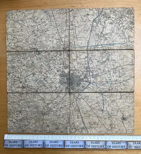 alte Landkarte Leinen 1914-18 - I. Ers. Btl. Inf.-Rgt. Nr. 13 Münster - 71x57cm