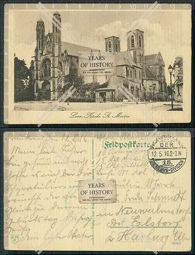 AK 1.WK Laon Aisne Eglise Saint-Martin de Laon 1916 Feldpost gelaufen