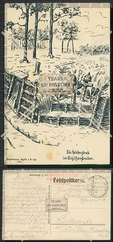 AK 1.WK Schellmann Ein Heldengrab im Schützengraben 1916 Soldatenbrief Feldpos