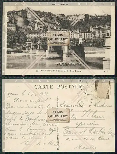 AK  Lyon Rhone Le Pont de Change et Coteau de la Croix Rousse 1932 gelaufen