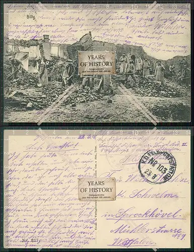 AK 1.WK Billy sur Aisne 1915 Feldpost gelaufen Deutsche Soldaten Kriegszerstör