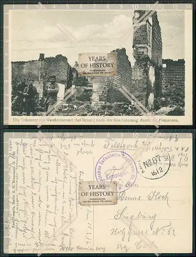 AK 1.WK Trümmer von Vaudesincourt bei Reims 1916 Feldpost nach der Beschießun