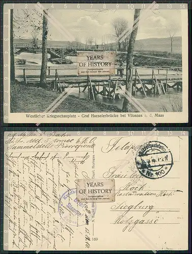 AK 1.WK Graf Haeselerbrücke bei Vilosnes a. d. Maas 1916 Feldpost gelaufen