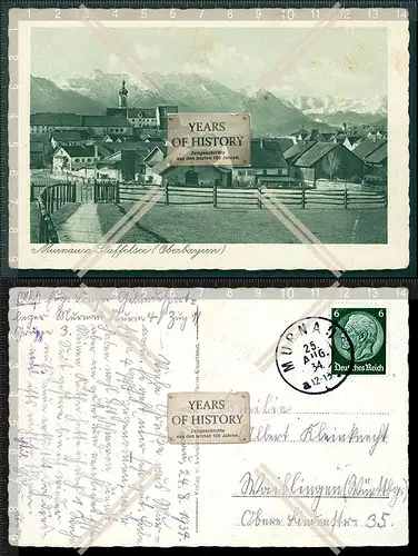 Orig. AK Murnau Staffelsee Oberbayern Dorf Ansicht mit Alpen Blick 1934 gelaufe