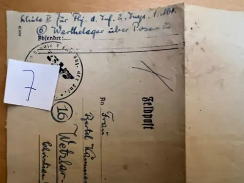 Feldpostbrief n. Wetzlar Gießen 1945 - Warthelager Posen Schule V Fahnenjunker 7