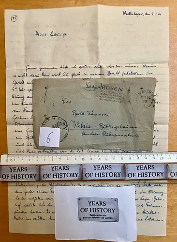 Feldpostbrief n. Wetzlar Gießen 1945 - Warthelager Posen Schule V Fahnenjunker 6