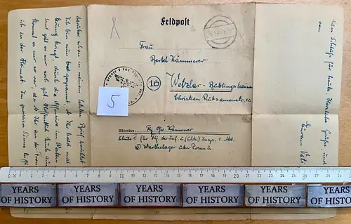 Feldpostbrief n. Wetzlar Gießen 1945 - Warthelager Posen Schule V Fahnenjunker 5