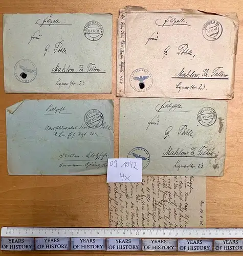 4x Feldpostbrief 09. 1942 FPN 19671 Ln.Rgt.15   H. Pohle aus Blankenfelde Mahlow