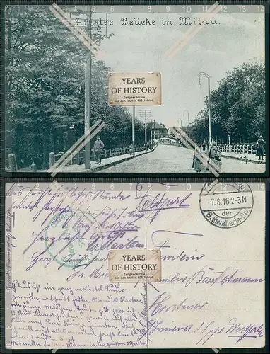 AK 1. WK Brücke Mitau Jelgava Lettland 6. Kavalleriedivision 1916 Feldpost gel
