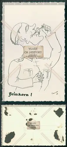 Foto Karikatur Soldat Schnaps Feinkorn Trinken 1934 Signatur unten rechts