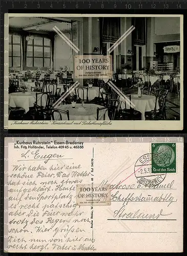 Orig. AK Essen Bredeney Kurhaus Ruhrstein Konzertsaal gel. 1939