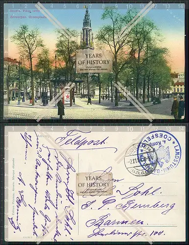 AK 1. WK Anvers Antwerpen Flandern Groenplaats Kirchturm 1914 Feldpost gelaufen