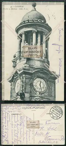 AK 1. WK Cambrai Nord 1914 Feldpost gel. Martin et Martine Horloge Statues