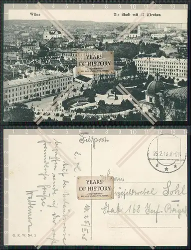 AK 1. WK Vilnius Wilna Litauen Stadt mit 37 Kirchen 1918 Feldpost gel.