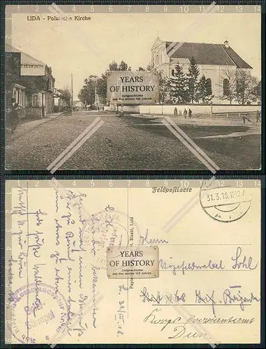 AK 1. WK Lida Weißrussland Polnische Kirche 1918 Feldpost gelaufen