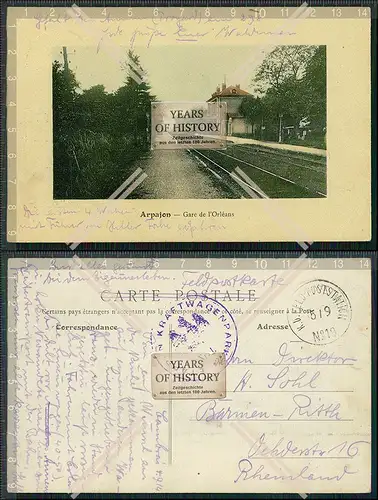 AK 1. WK Arpajon Essonne Gare de Orleans Bahnhof Gleisseite 1914 Feldpost