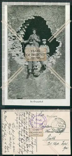 AK  1. WK Weltkrieg im Granatloch 1916 Feldpost gelaufen