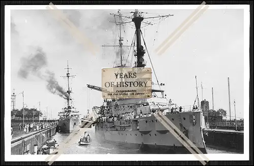 Foto S.M.S. Schleswig-Holstein 1906 u. Amazone im Hafen Linienschiff Kaiserlich