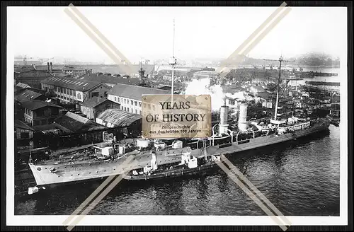 Foto S.M.S. Regensburg 1914 im Hafen Kleiner Kreuzer Kaiserliche Marine