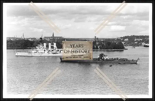 Foto S.M.S. Hessen 1903 Linienschiff in Stockholm u. Boot Halbflottille u. Schl