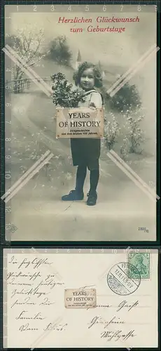 AK Mädchen mit Blumen Kirche im Hintergrund Herzlichen Glückwunsch zum Geburt