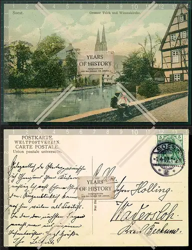 Orig. AK Soest Großer Teich und Wiesenkirche gel. 1907