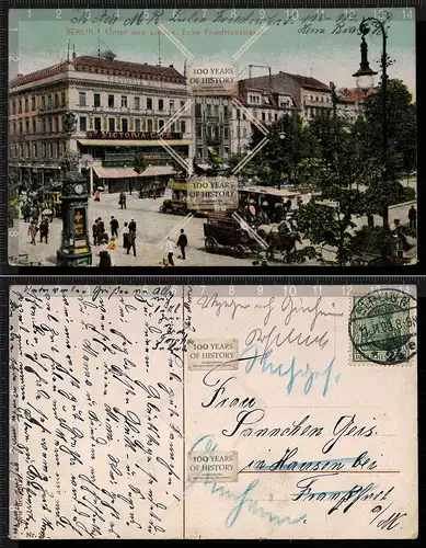 Orig. AK Berlin Unter den Linden Straßenbahn Kleinbahn gel. 1909
