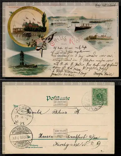Orig. AK Litho Kiel Schleswig Holstein Kriegshafen Schiffe gel. 1899