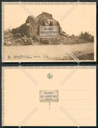AK Feldpost Karte 1. WK Houthulst Westflandern 1914-18 zerstörte Kirche