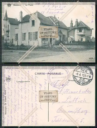 AK Westende la Poste Westflandern Straßenbahn Kleinbahnschienen Feldpost 1915 