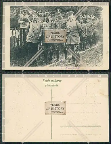AK 1. WK Feldpostkarte Kaiser Wilhelm II im Felde mit Generälen und Mannschaft