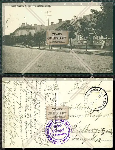 Orig. AK Brest Straße E. mit Feldbuchhandlung Feldpost gelaufen