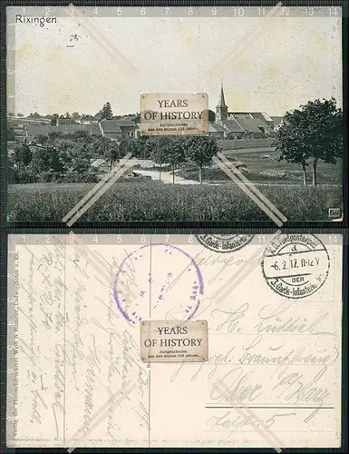 AK 1. WK 1917 Feldpost gel. Rixingen Lothringen Moselle