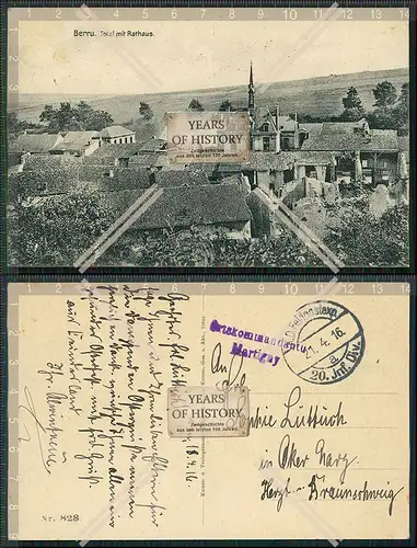 AK 1. WK Berru Marne 1916 Feldpost gel. Total mit Rathaus Kriegszerstörungen