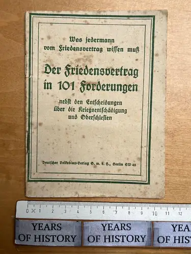 Der Friedensvertrag in 101 Forderungen - Volksblatt-Verlag 1921 - 32 Seiten