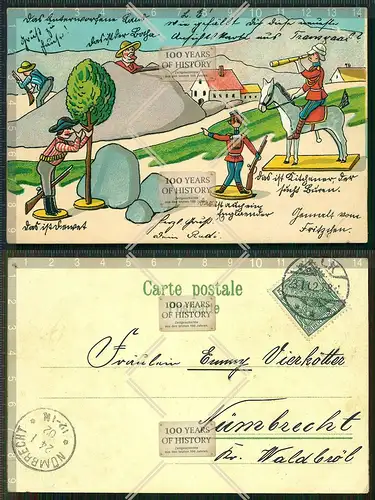 Orig. AK   Figuren Soldaten gel. 1902 Karte Knick unten rechts