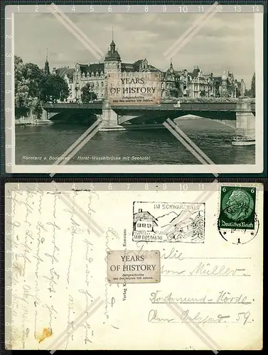 Orig. AK Konstanz am Bodensee Horst Wesselbrücke mit Seehotel 1933 gelaufen