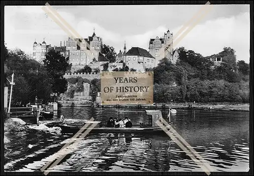 Foto Bernburg an der Saale Fähre mit Blick zum Schloss DDR