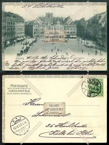 AK Leipzig Marktplatz mit Siegesdenkmal 1904 gelaufen