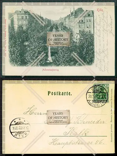 AK dicke Prägekarte Hohenstaufenring Köln Innenstadt 1902 gelaufen