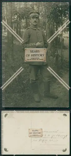 Foto AK 1. Weltkrieg Soldat in Polen 1916 Rückseite Sütterlinschrift Info Bes