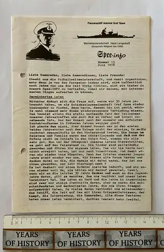Heft Spee Info Nr. 15 Juni 1978 Panzerschiff Admiral Graf Spee Hans Langsdorff